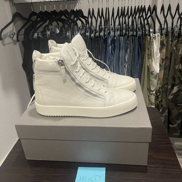 Giuseppe Zanotti White May London High-Top Silver Zipper Sz 43/10 Designer - Picture 2 of 15